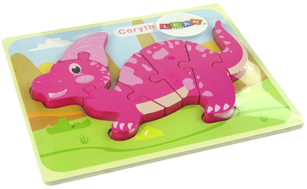 LEAN TOYS Drevené puzzle CORYTHOSAURUS / SPINOSAURUS ružová , fialová