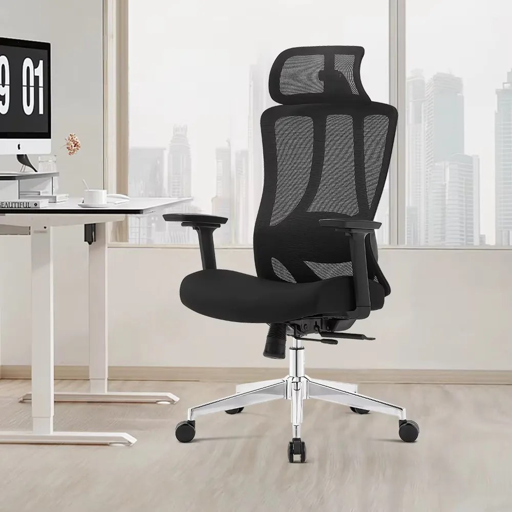 Kancelárska ergonomická stolička Neoseat TIYA — sieť / látka, čierna, nosnosť 150 kg