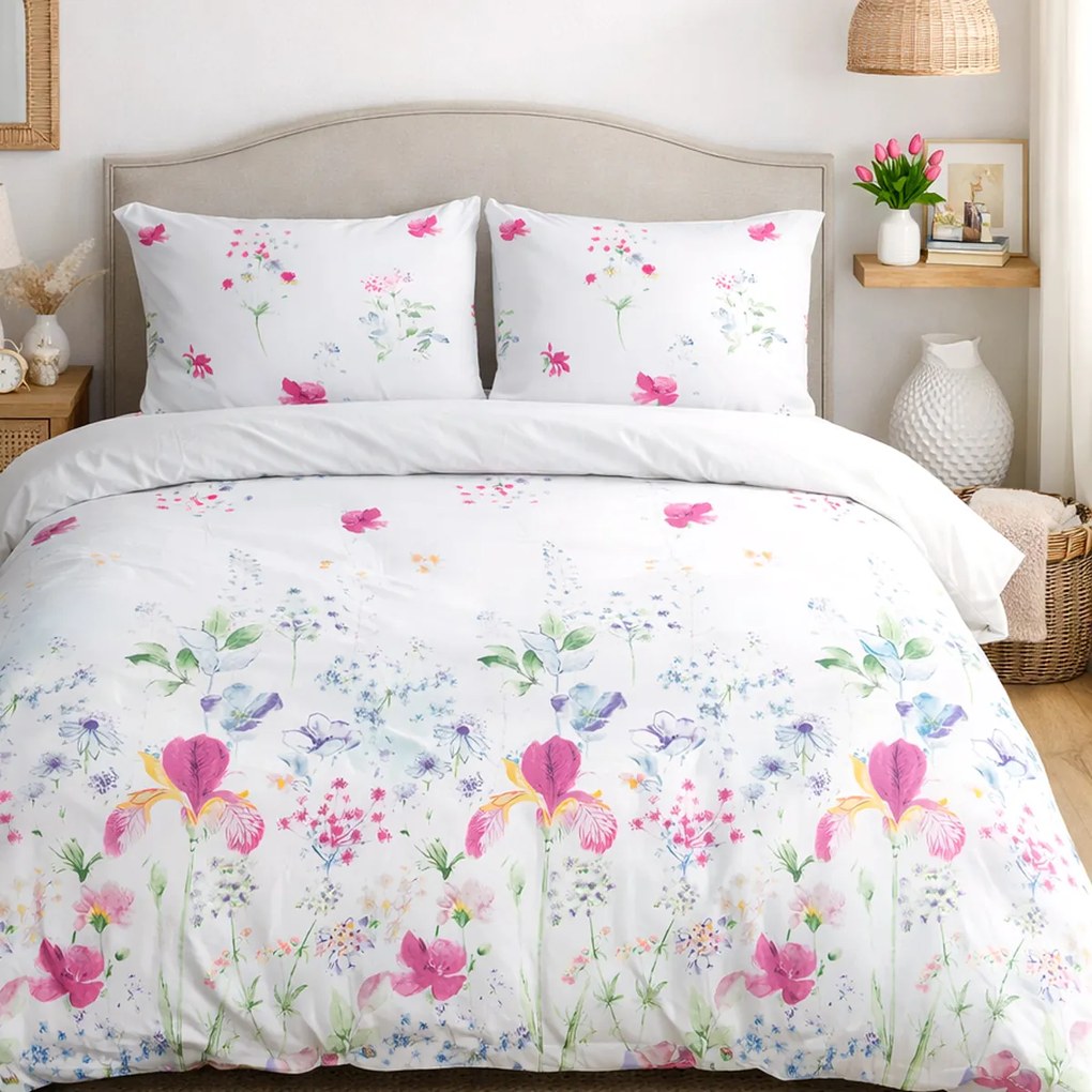 BAVLNENÉ OBLIEČKY COTTONLOVE 180X200 CM, 2KS 70X80 CM KVETY