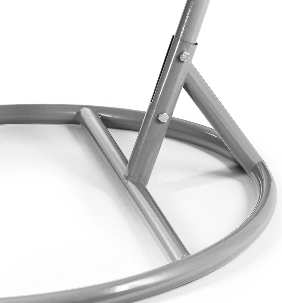 Sivé závesné kreslo KOKON so stojanom, svetlozelený vankúš so vzorom