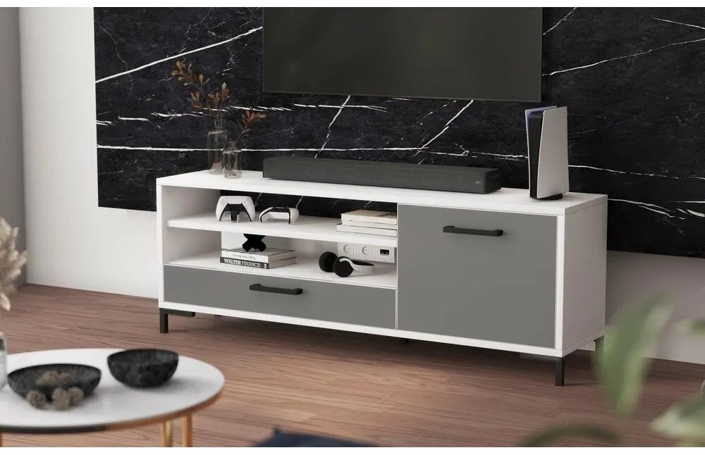 TV skrinka/stolík Cascade  (biela + sivá). Akcia -22%. Vlastná spoľahlivá doprava až k Vám domov. 1098743