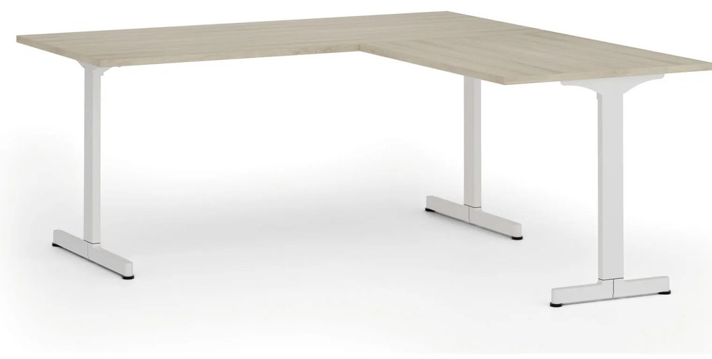 Kancelársky stôl PRIMO BETA L, 180x180 cm, biela podnož, dub prírodný