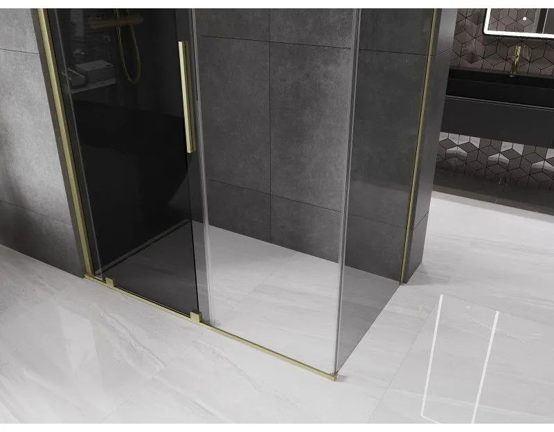 Mexen Velar, sprchový kút s posuvnými dverami 160 x 70 cm, 8mm šedé sklo, zlatá matná, 871-160-070-41-55