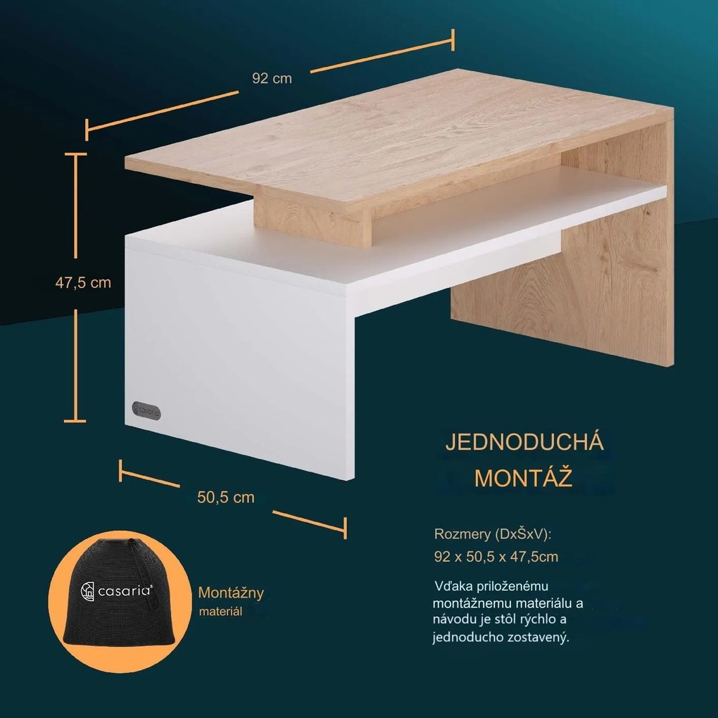 InternetovaZahrada Konferenčný stolík Sacramento 92x50x47 cm - biely/dub