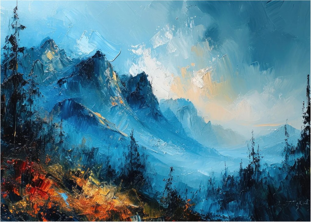Sklenený obraz - Maľba hôr (70x50 cm)