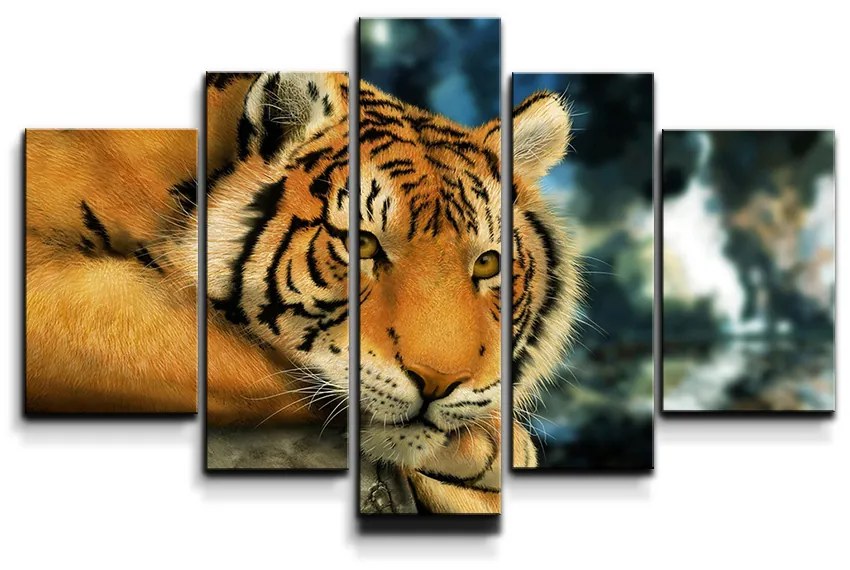 Sablio Obraz - 5-dílný Tiger - 125x90 cm