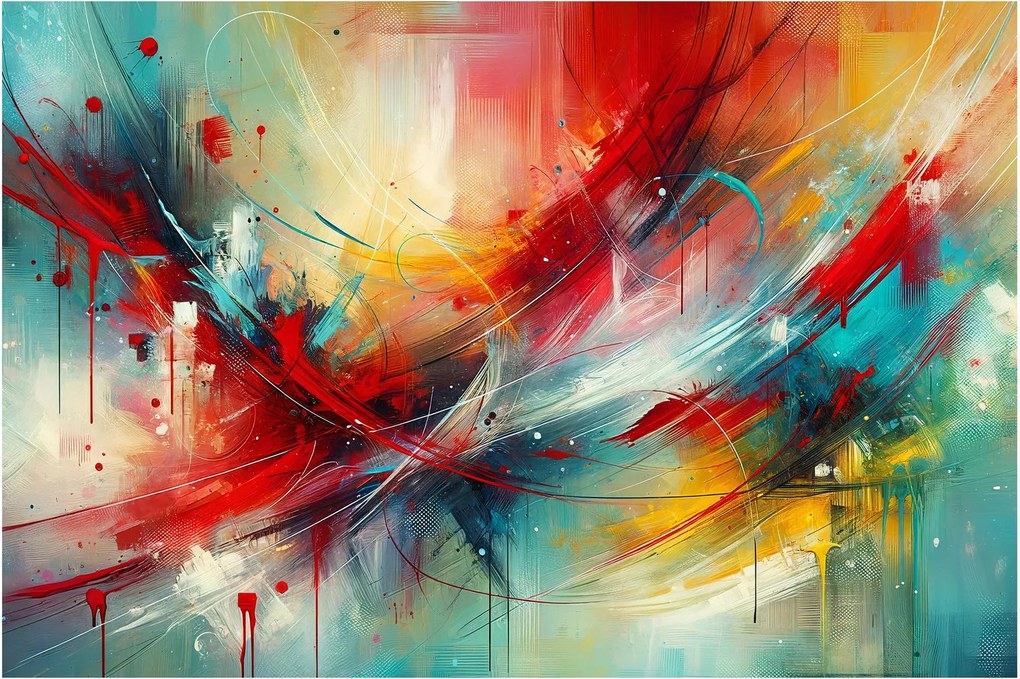Obraz – Abstrakcia s červenou (90x60 cm)