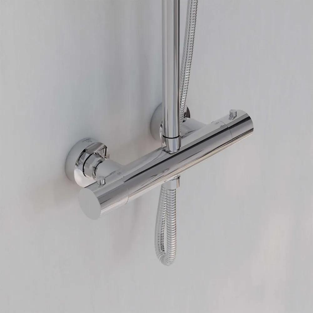 STEINBERG 390 nástenný sprchový systém s termostatom, horná sprcha priemer 220 mm, tyčová ručná sprcha 1jet, chróm, 3902721