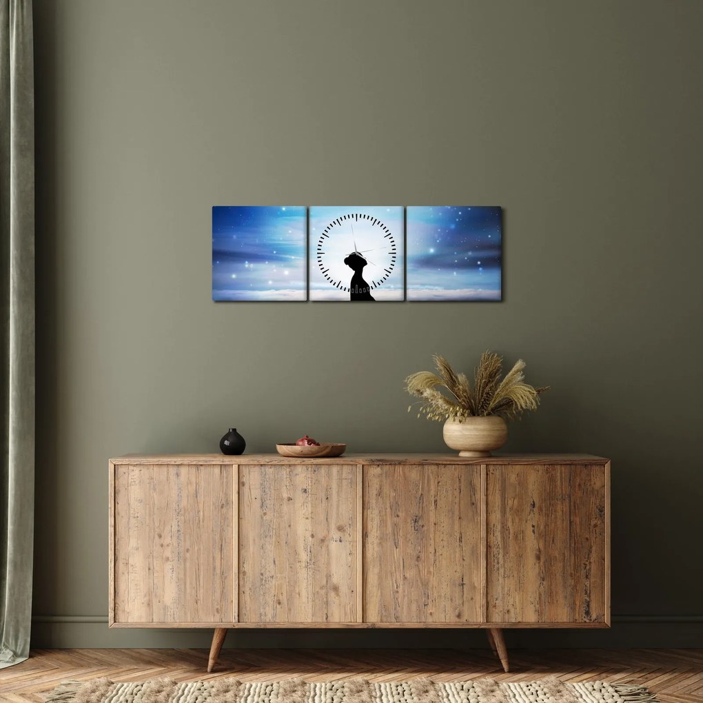Obraz meditujúce ženy (s hodinami) (90x30 cm)