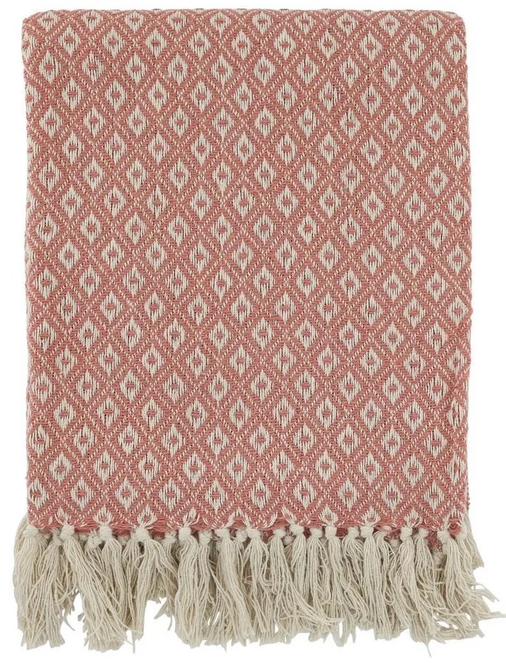 Béžovo-malinový pléd so vzorom a strapcami Aix - 130*150 cm