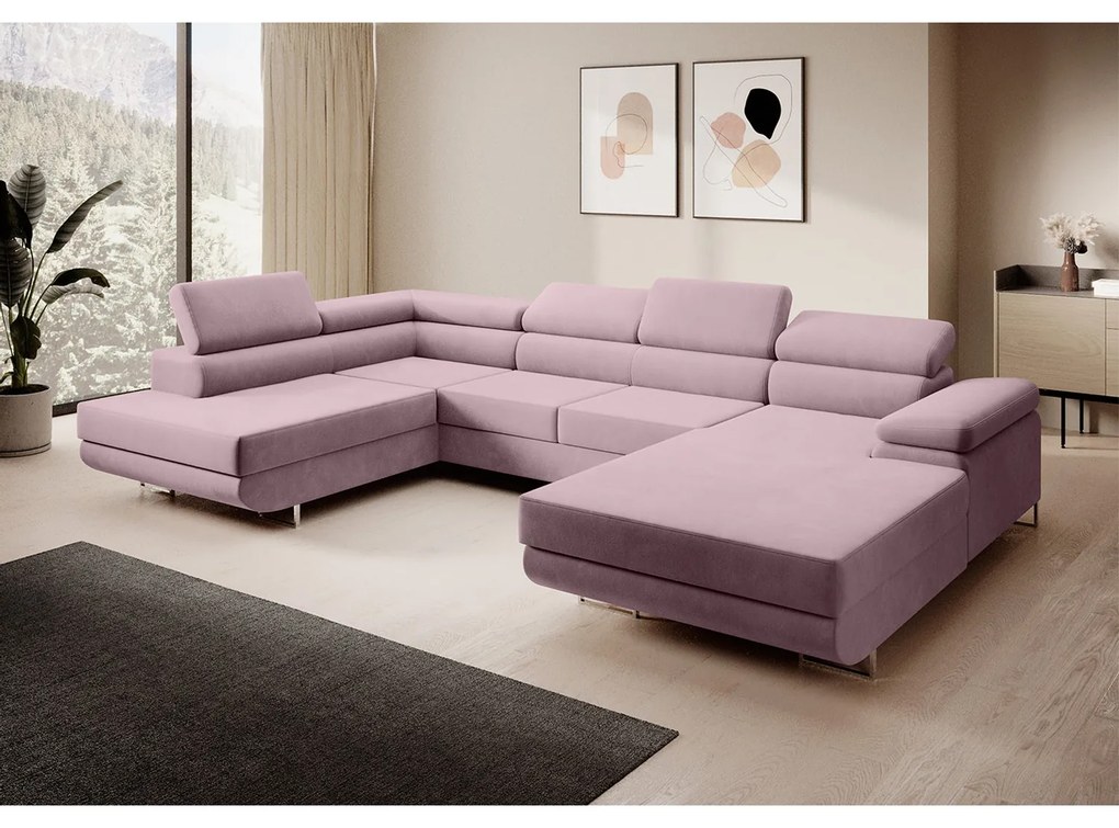 Rohová rozkladacia sedacia súprava U 274 MARYEN Pravá Svetlo hnedá