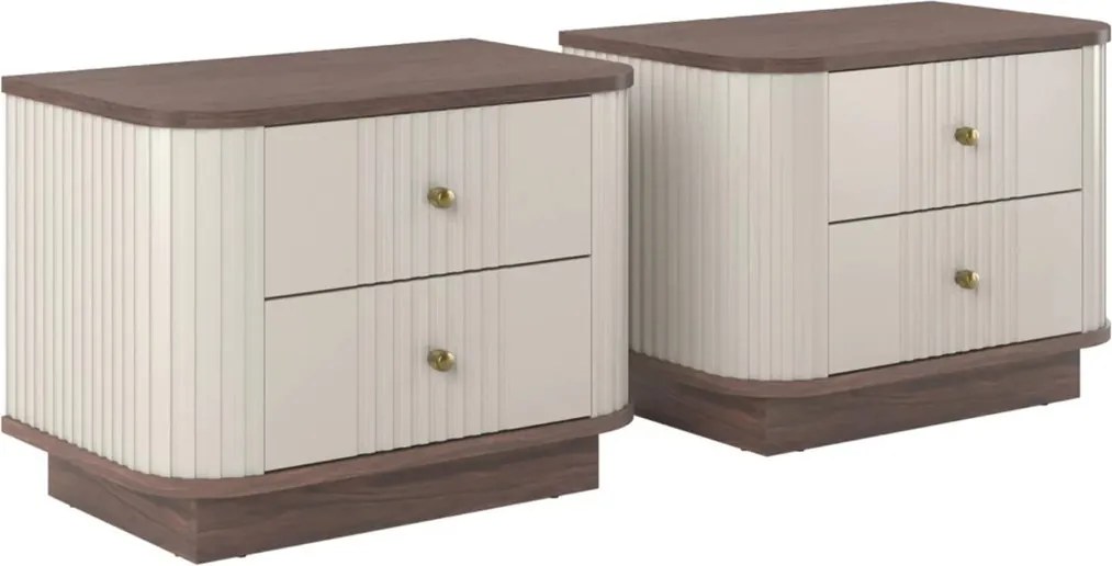 Súprava nočných stolíkov Vesper 56 cm - kašmír / orech / zlaté úchytky