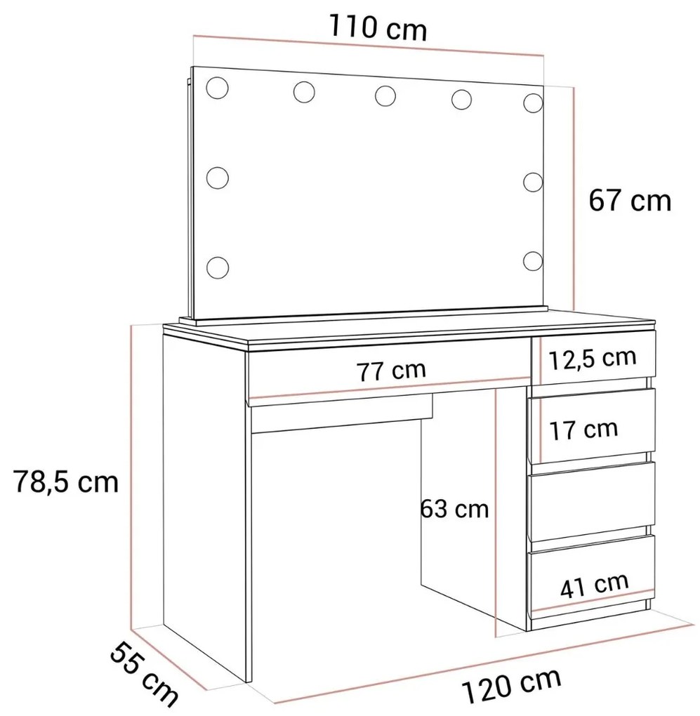 TOALETNÝ STOLÍK NESSIE ELITE 2 BIELY LESK + STRIEBORNÝ