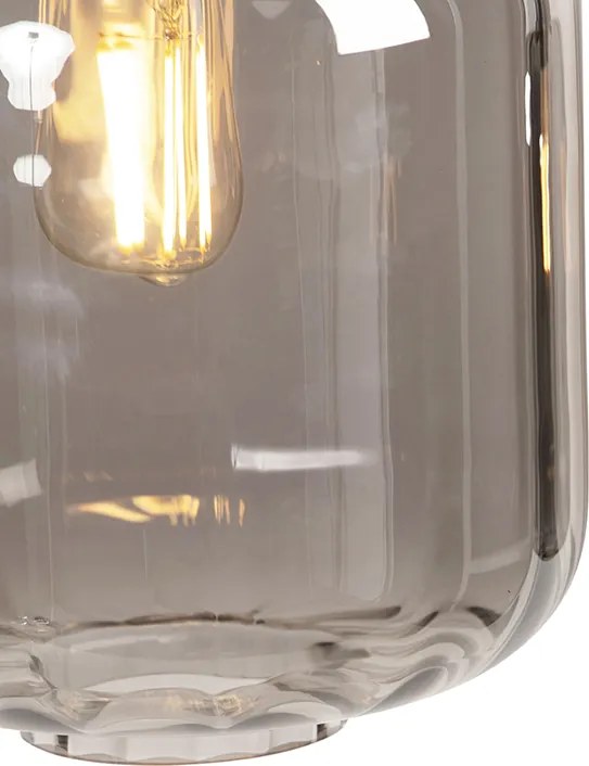 Dizajnové závesné svietidlo čierne s dymovým sklom 3-svetlo 161,5 cm - Qara