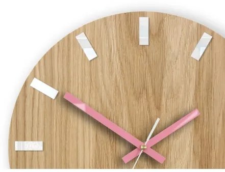 Sammer Nástenné dubové hodiny SIMPLE - biela/ružová 33 cm SimpleWoodWhitePink