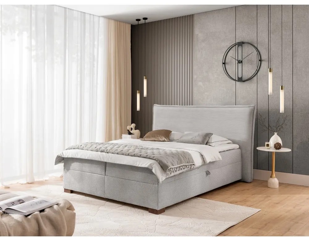Svetlosivá boxspring posteľ s úložným priestorom 200x200 cm Lysa – Ropez