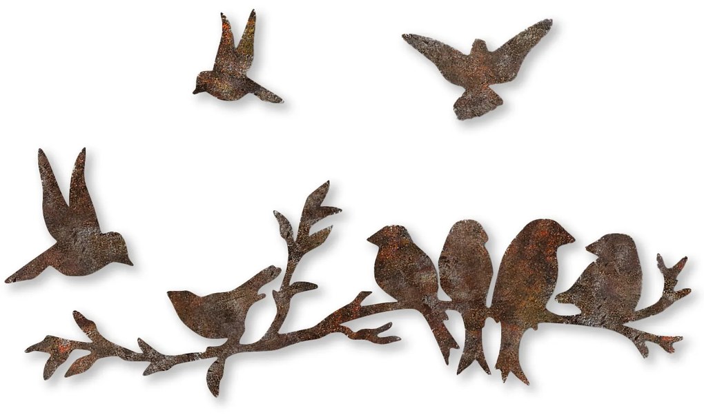 Nástenná kovová dekorácia Hrdzavé vtáky 2 viacfarebná