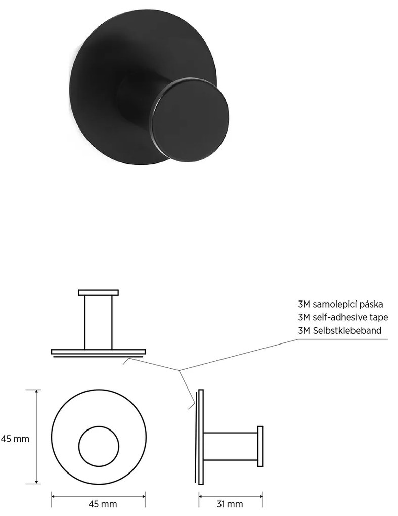 Sapho XR219B X-Round samolepiaci háčik, čierna