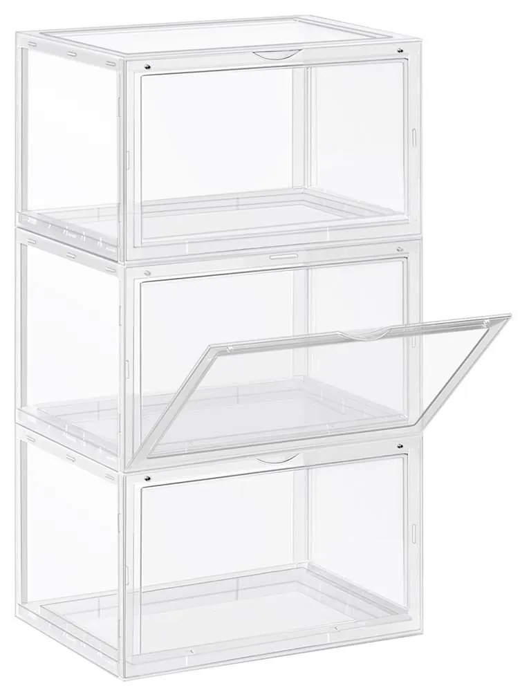 Box na topánky, sada 3ks, priehľadný, 22x36x28cm