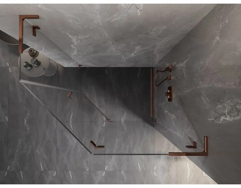 Mexen Lunar, L pravý výklopný päťuholníkový sprchový kút 100 x 80 cm, 8mm číre sklo, profil ružové zlato, 831L-100P-080L-60-00-P