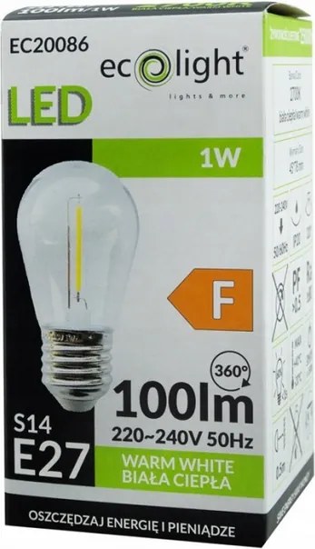 ECOLIGHT LED žiarovka E27 - S14 - 1W - 100lm - teplá biela