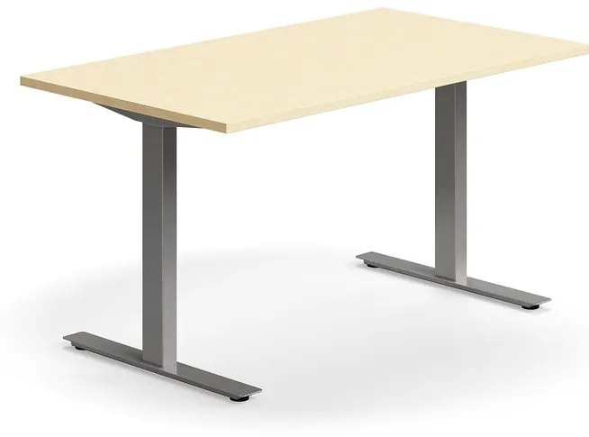 Kancelársky stôl QBUS, rovný, 1400x800 mm, T-rám, strieborný rám, breza