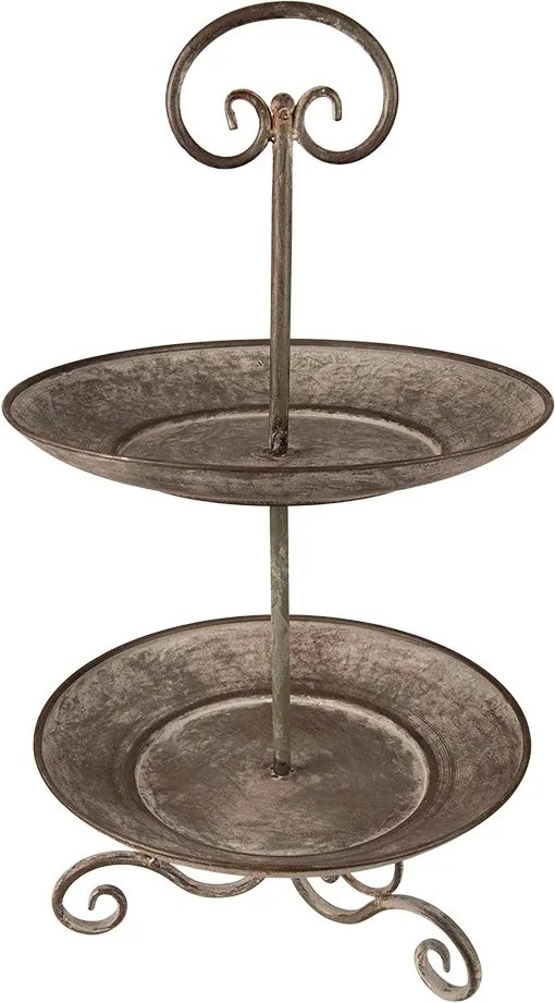 Šedo-zelený antik 2poschodový etažér - Ø 28*53 cm