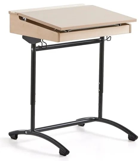 Školská lavica ACCESS, 650x550 mm, výškovo nastaviteľná, HPL, antracit/bordová