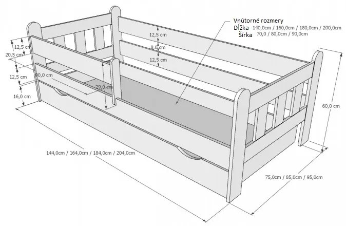 Detská posteľ STANO, bez zásuvky, Ružová