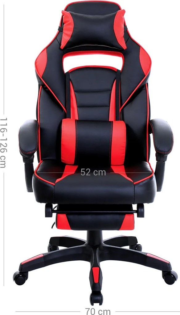 Ergonomická stolička, kancelárska stolička s opierkou nôh, čierna, červená