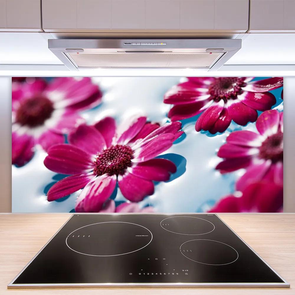 Sklenený obklad Do kuchyne Kvety na vode príroda 125x50 cm