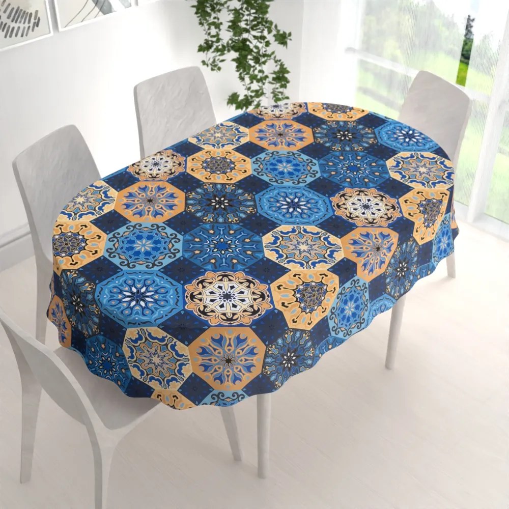 Biante Bavlnený oválny obrus Sandra SA-448 Modro-oranžové marocké dlaždice 60x100 cm