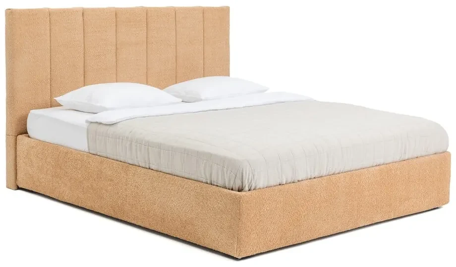 Čalúnená dvojlôžková posteľ s úložným priestorom s roštom 160x200 cm v horčicovej farbe Thessa Bold Line – Bonami Selection