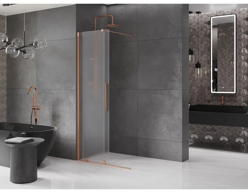 Mexen Velar, sprchová zástena s posuvnými dverami Walk-in 110 x 200 cm, 8mm sklo námraza, medená matná, 871-110-000-33-65