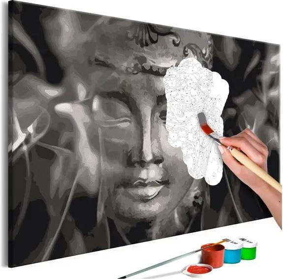 DIY set na tvorbu vlastného obrazu na plátne Artgeist Buddha in Black and White, 60 × 40 cm