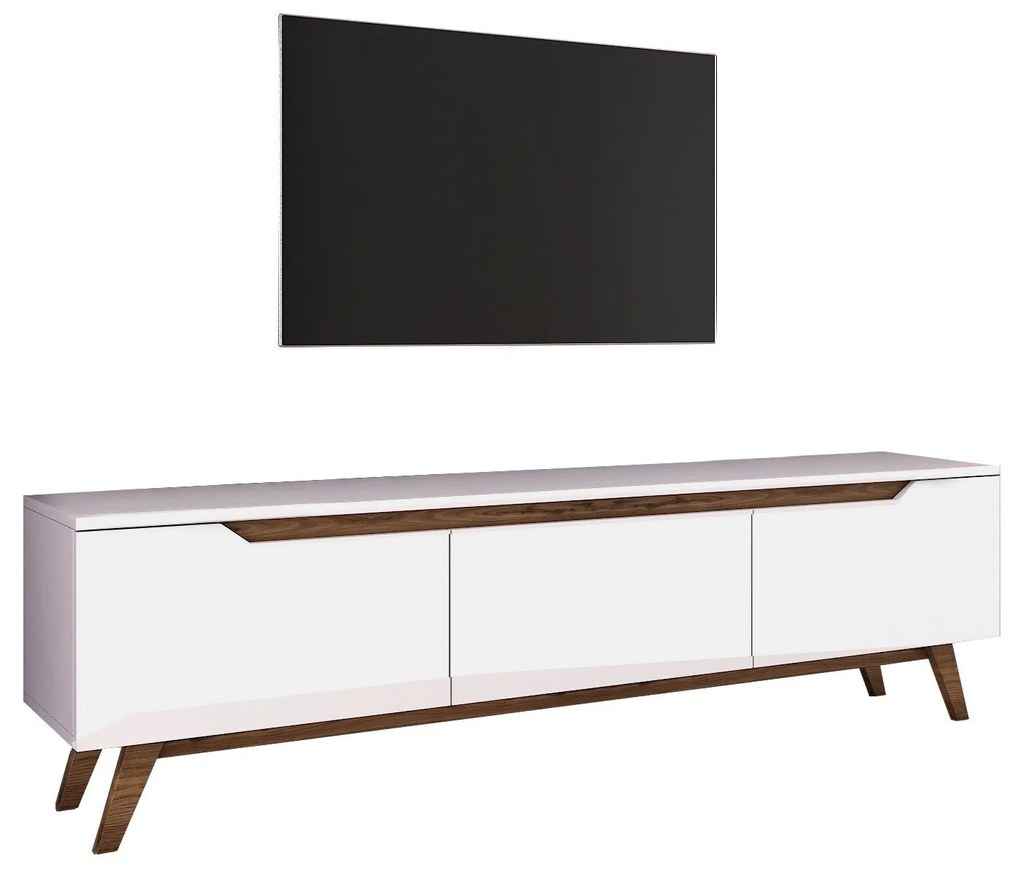 TV stolík/skrinka Damien (biela + orech). Akcia -19%. Vlastná spoľahlivá doprava až k Vám domov. 1072054