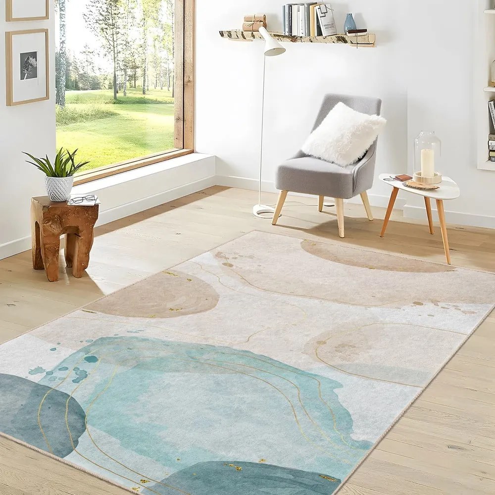 Krémovo-tyrkysový prateľný koberec 160x230 cm Puddle – Mila Home