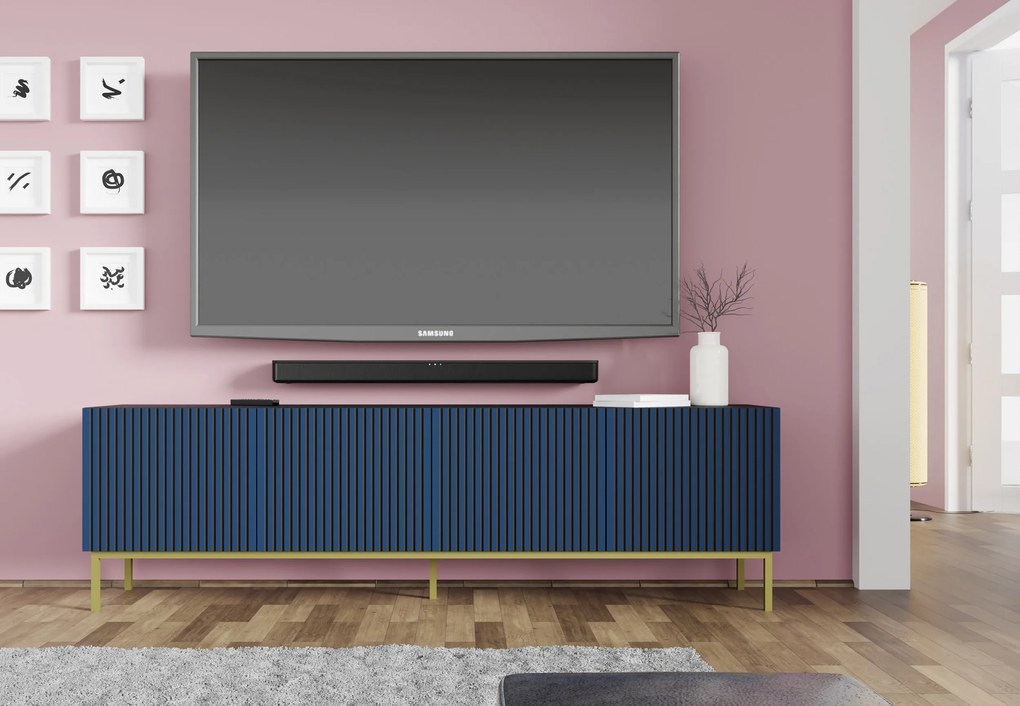 TV skrinka/stolík F 4D 200 Rowanna (čierna + tmavomodrá + zlatá). Akcia -20%. Vlastná spoľahlivá doprava až k Vám domov. 1125065