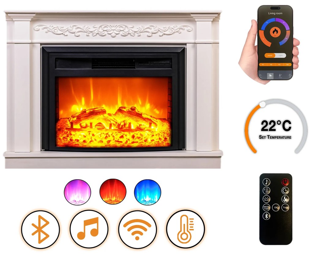 Elektrický krb DLC Torino EF 4, rohový, 900-1800 W, Wi-Fi