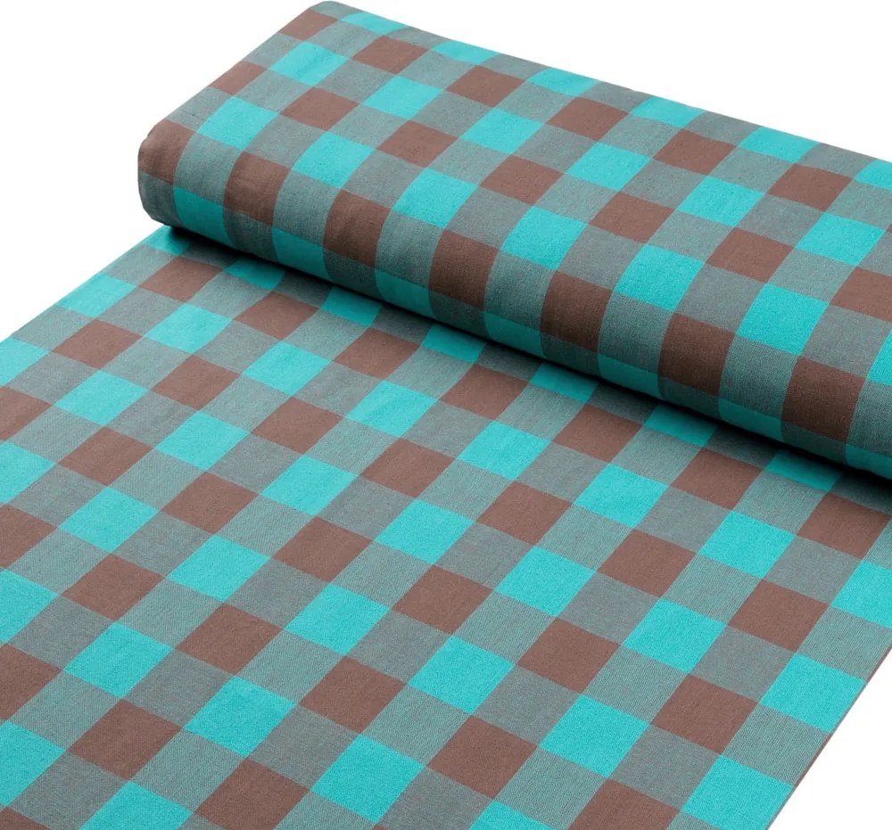 Biante Bavlnený štvorcový obrus Olivia OL-018 Tyrkysovo-hnedá kocka veľká 120x120 cm