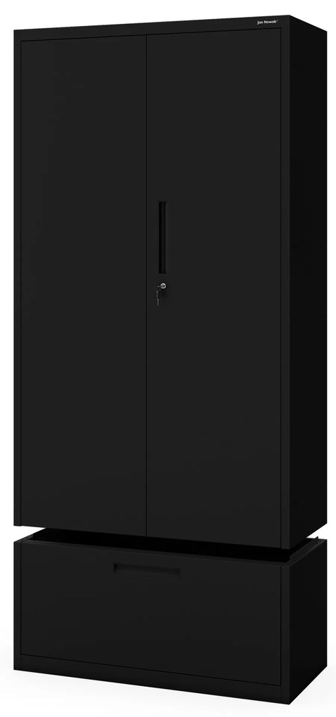 Kovová skriňa MEGAN – čierna, zásuvka na dokumenty, 195 cm