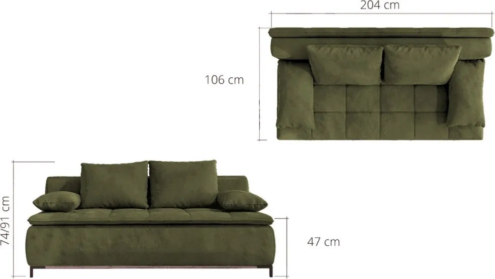 Rozkladacia pohovka na trvalé spanie Sweet, olivovo zelená látka