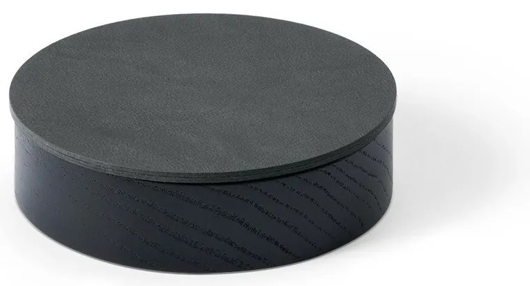 Čierny/antracitový drevený/z eko kože úložný box s vekom/dekoratívny ø 11x3,5 cm Circle Nupo – LIND DNA