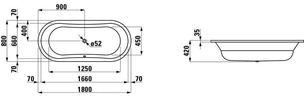 LAUFEN Thallium Oceľová vaňa, 1800 mm x 800 mm, biela H2250800000401