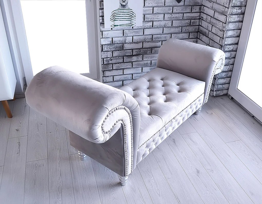 Leňoška LONGUE Velvet Silver II so zníženým bokom