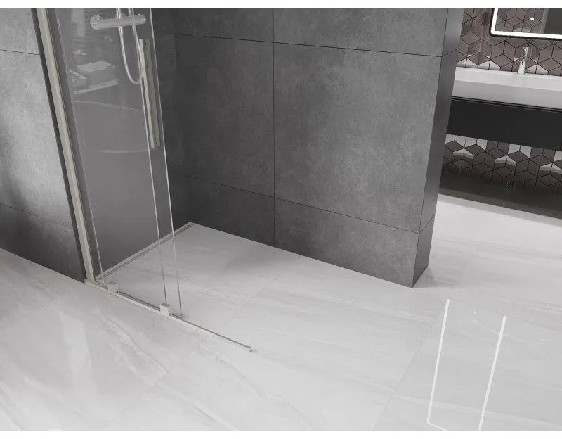 Mexen Velar, sprchová zástena s posuvnými dverami Walk-in 85 x 200 cm, 8mm číre sklo, brúsená oceľ, 871-085-000-03-97