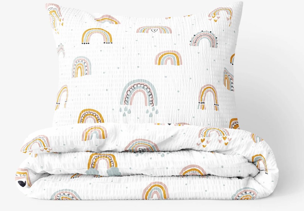 Goldea detské krepové obliečky - maľované dúhy 140 x 200 a 70 x 90 cm