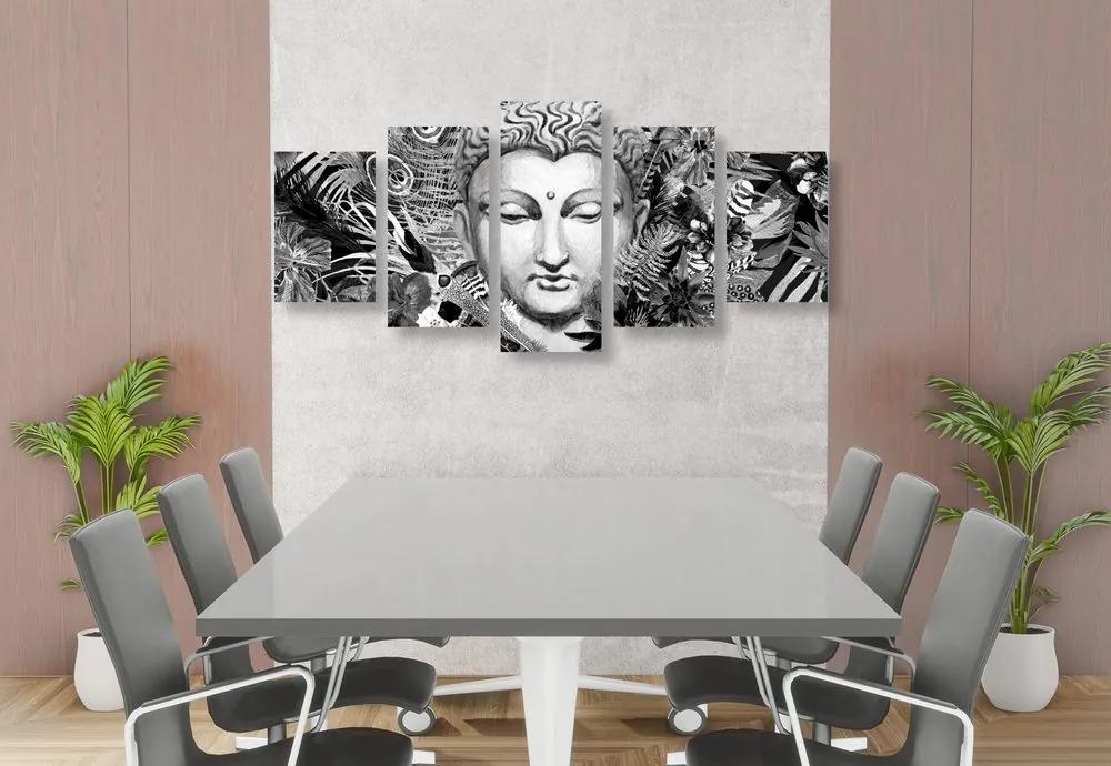 5-dielny obraz Budha na exotickom pozadí v čiernobielom prevedení Varianta: 100x50