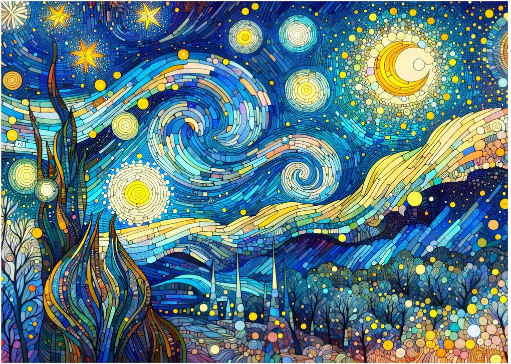 Sklenený obraz – Mozaika hviezdnej noci (70x50 cm)