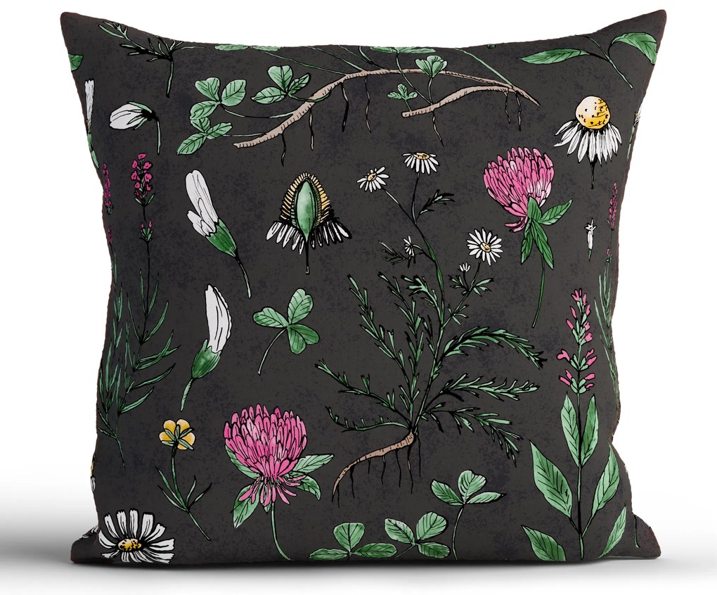 Bavlnená obliečka na vankúš Renforcé 40 × 40 cm - Herbár čierny